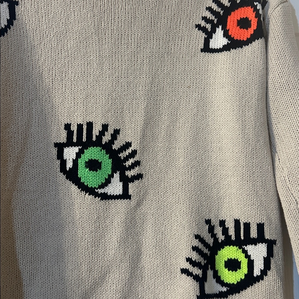 Eye Candy by Lisa Todd Beige Knit with Vibrant Eye Motif - Picture 2 of 7